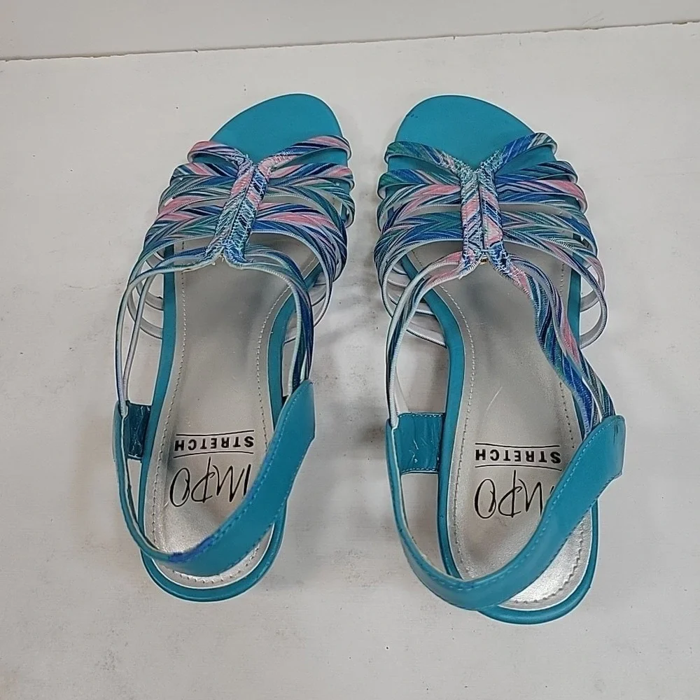 Impo Stretch‎ Caribbean Blues Slingback Wedge Heels Size 6.5 M Super Cute Preppy